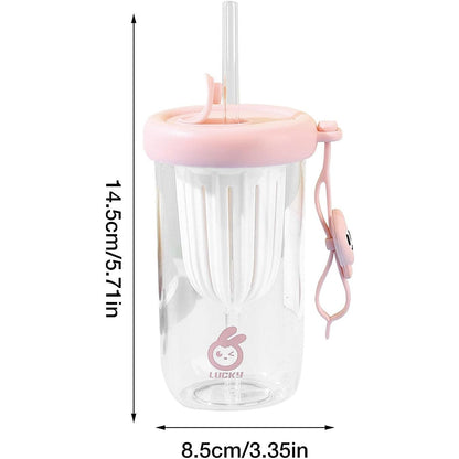 Pahar din silicon, cu capac si pai, pentru copii, Flippy, anti-cadere, compartiment pentru fructe/ceai/gheata, rezistent la temperaturi inalte, 500ml, Roz, 14.5x8.8x20 cm-4