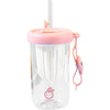 Pahar din silicon, cu capac si pai, pentru copii, Flippy, anti-cadere, compartiment pentru fructe/ceai/gheata, rezistent la temperaturi inalte, 500ml, Roz, 14.5x8.8x20 cm-0