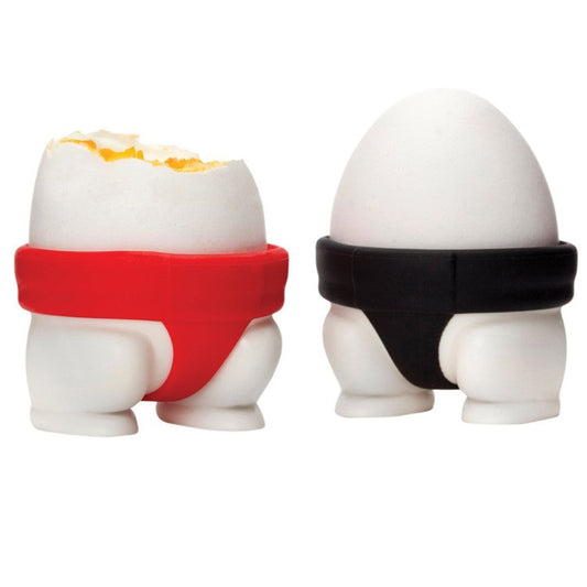Set 2 Suporturi pentru Oua Fierte, Flippy, Model Sumo, din Silicon si PP, Multicolor-0
