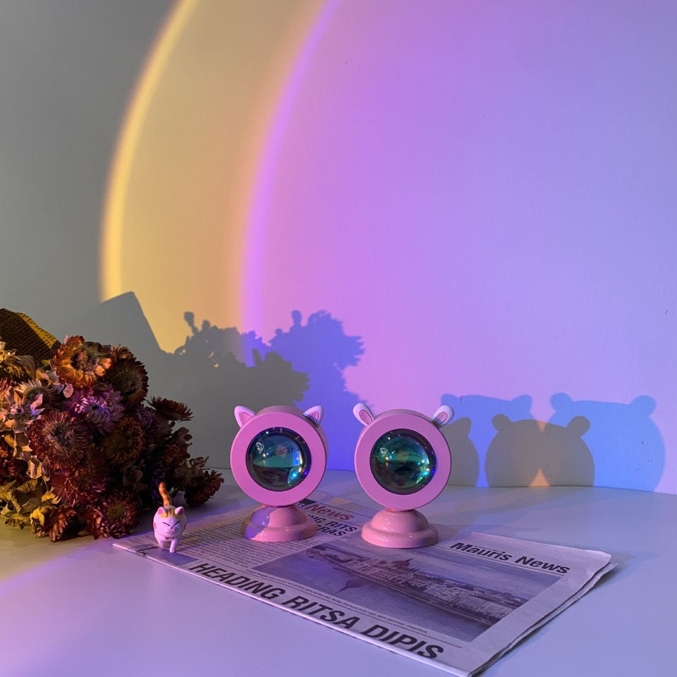 Lampa de veghe cu proiectie Multicolor RGB cu telecomanda, Flippy, lumina ambientala pentru atmosfera romantica, iepuras, Roz-1