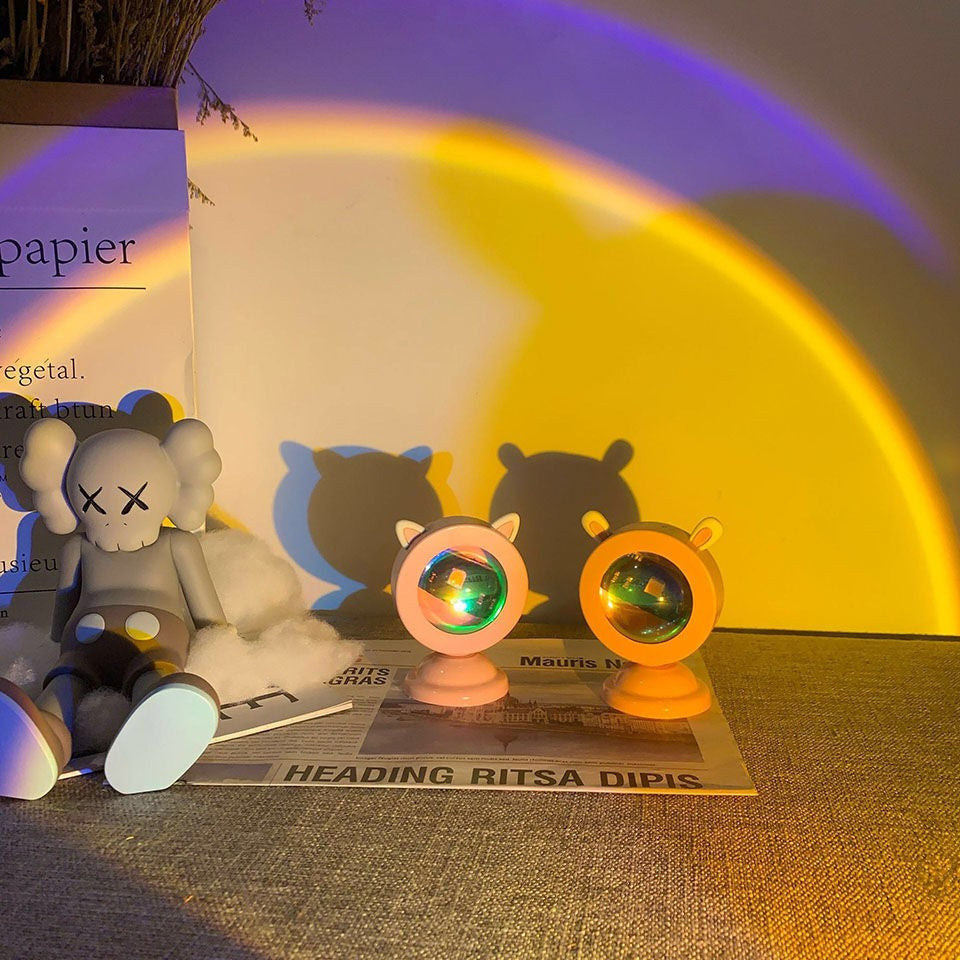 Lampa de veghe cu proiectie Multicolor RGB cu telecomanda, Flippy, lumina ambientala pentru atmosfera romantica, iepuras, Roz-2