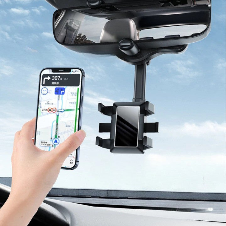 Suport auto Flippy cu atasare la oglinda retrovizoare, model Y611, rotativ 360 de grade și retractabil, multifuncțional, compatibil cu toate telefoanele mobile, Negru-2