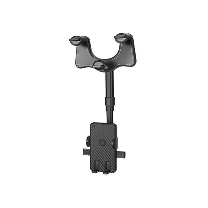 Suport auto Flippy cu atasare la oglinda retrovizoare, rotativ 360 de grade și retractabil, multifuncțional, compatibil cu toate telefoanele mobile, Finisaj Carbon, Negru-1