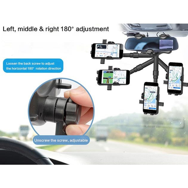 Suport auto Flippy cu atasare la oglinda retrovizoare, rotativ 360 de grade și retractabil, multifuncțional, compatibil cu toate telefoanele mobile, Finisaj Carbon, Negru-3