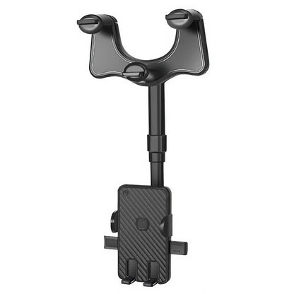 Suport auto Flippy cu atasare la oglinda retrovizoare, rotativ 360 de grade și retractabil, multifuncțional, compatibil cu toate telefoanele mobile, Finisaj Carbon, Negru-0