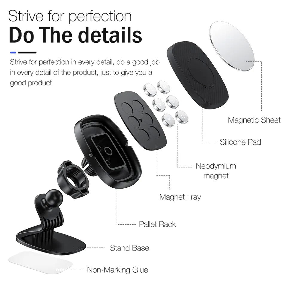 Suport Auto Magnetic Flippy 360 grade cu adeziv, 53 mm, Holder JS - 668, compatibil cu dispozitive intre 4" - 7", Ajustabil, 6 Magneti Neodymium  incorporati, Negru-6