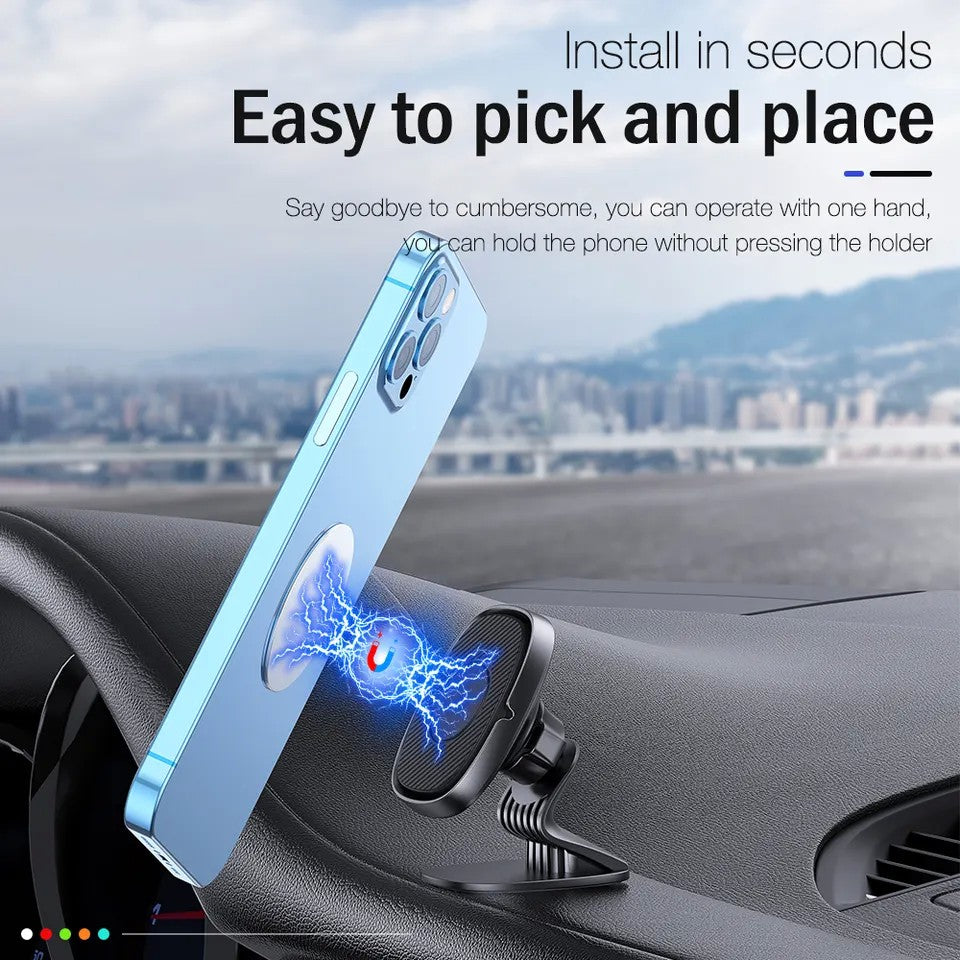Suport Auto Magnetic Flippy 360 grade cu adeziv, 53 mm, Holder JS - 668, compatibil cu dispozitive intre 4" - 7", Ajustabil, 6 Magneti Neodymium  incorporati, Negru-7