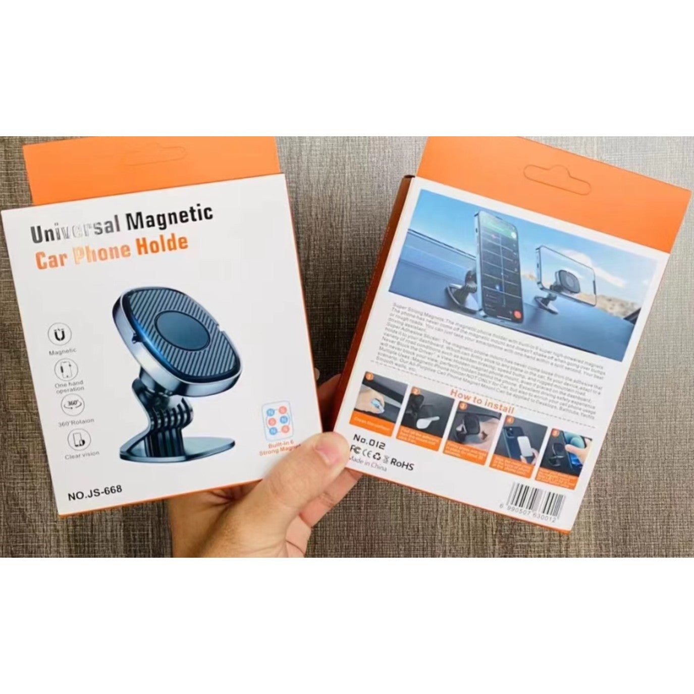 Suport Auto Magnetic Flippy 360 grade cu adeziv, 53 mm, Holder JS - 668, compatibil cu dispozitive intre 4" - 7", Ajustabil, 6 Magneti Neodymium  incorporati, Negru-1