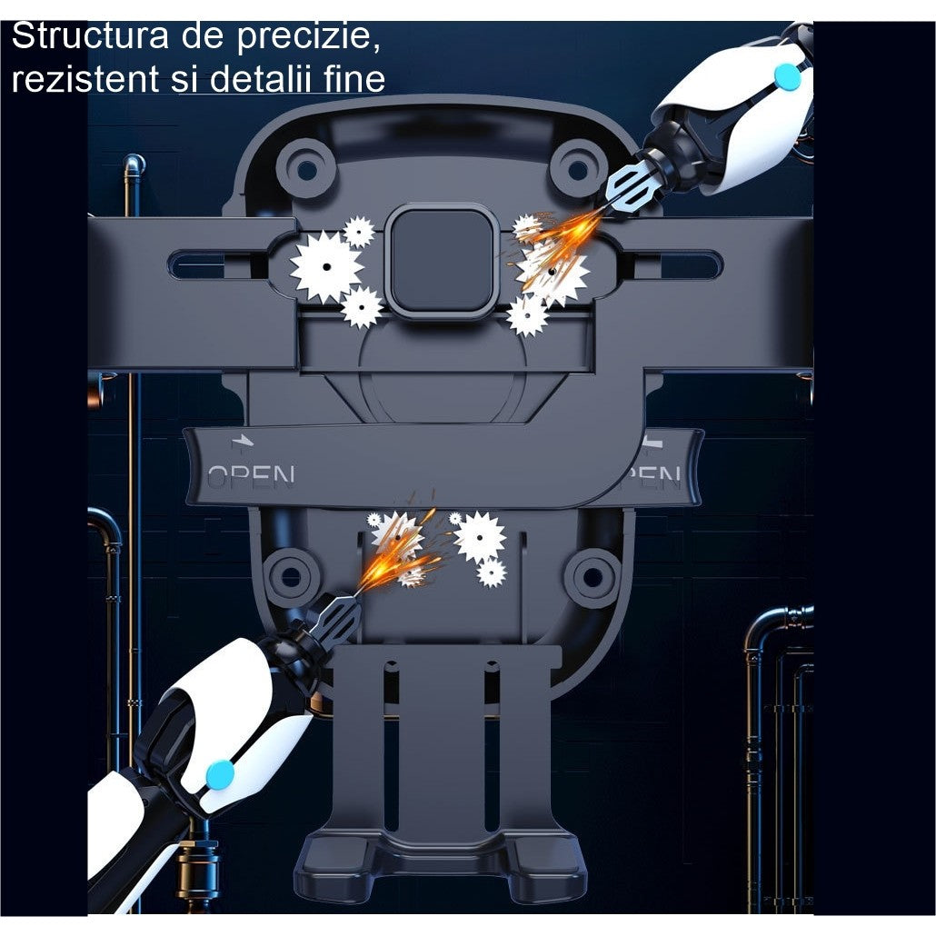 Suport Auto Telefon Flippy, Prindere Grila Ventilatie, Tija Fixare Reglabila, Rotativ 90 grade, Design Modern, Detalii Fine, Material Plastic si Silicon, 11 x  8.5 cm, Model 2, Negru-4