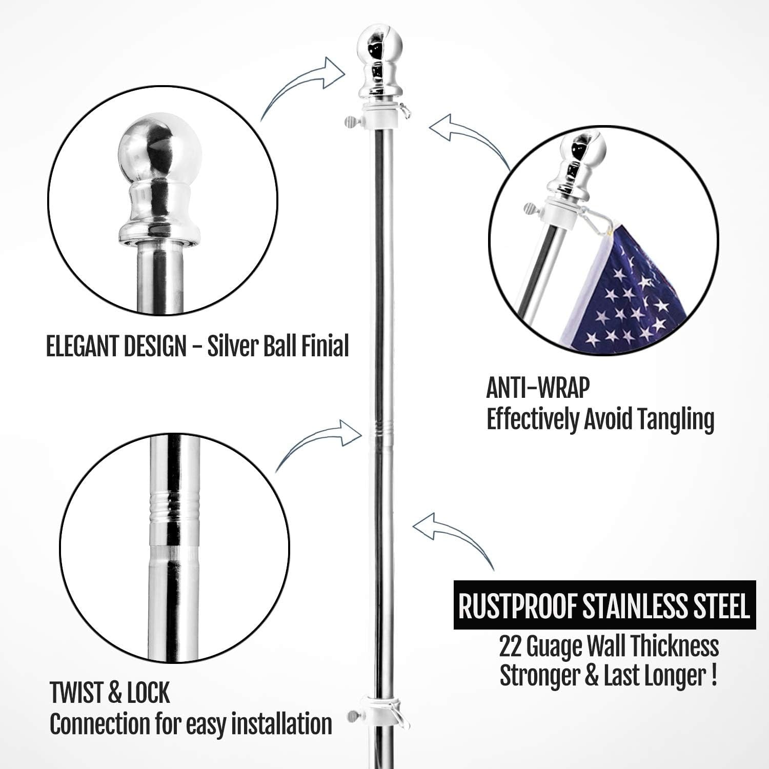 Suport de Steag, Flippy, 180 cm, Argintiu-3
