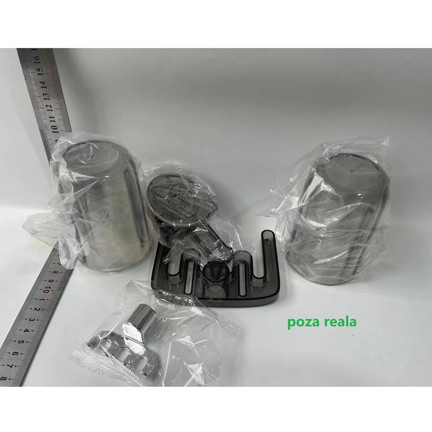 Suport Multifunctional Dublu, Pahar si Suport pentru Periuta de Dinti, Flippy, Plastic, 11 cm x 11.5 cm, Gri-1