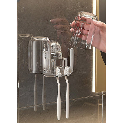 Suport Multifunctional Dublu, Pahar si Suport pentru Periuta de Dinti, Flippy, Plastic, 11 cm x 11.5 cm, Gri-3