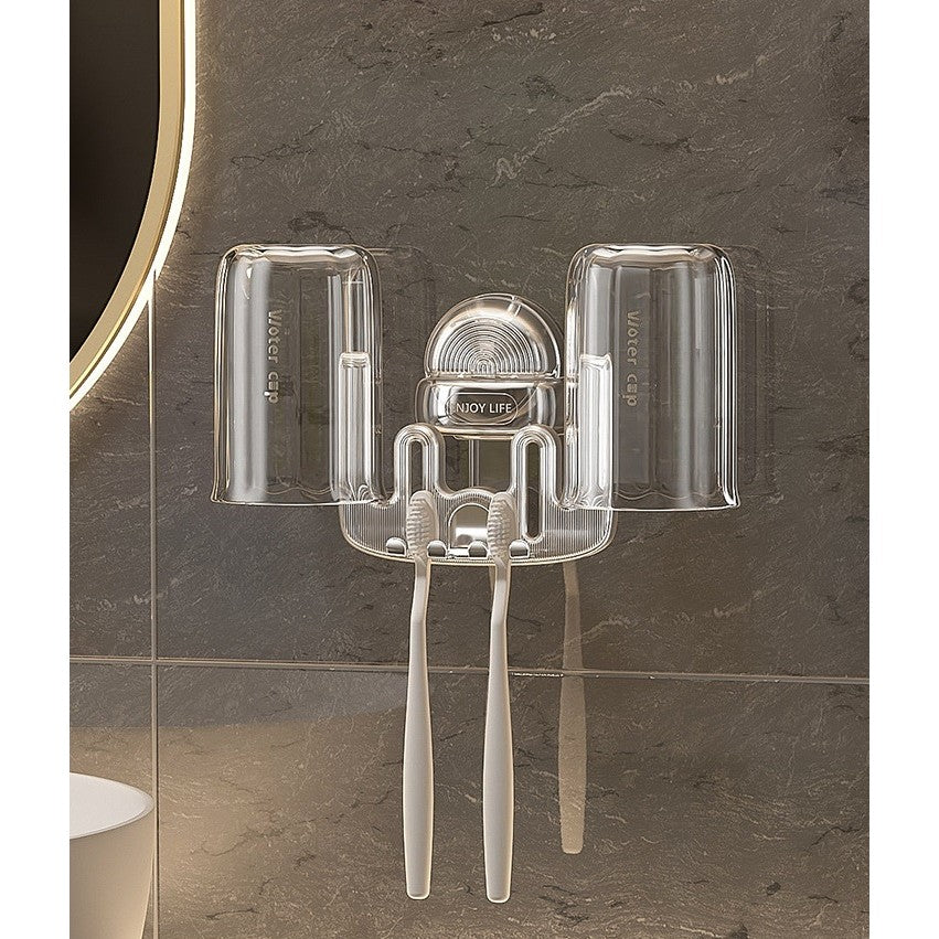 Suport Multifunctional Dublu, Pahar si Suport pentru Periuta de Dinti, Flippy, Plastic, 11 cm x 11.5 cm, Gri-6