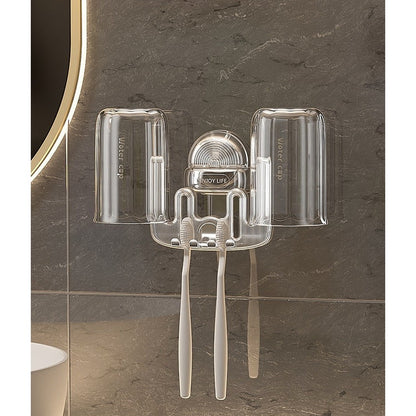 Suport Multifunctional Dublu, Pahar si Suport pentru Periuta de Dinti, Flippy, Plastic, 11 cm x 11.5 cm, Gri-6