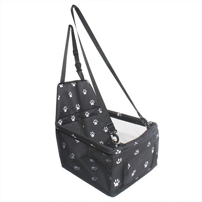Suport pentru Animalele de Companie, Flippy, pentru Masina, cu Prindere de Scaun si Centura de Siguranta, Negru cu Imprimeu, 40x32x42cm-0