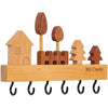 Suport pentru Chei, Flippy, din Lemn, Aplicare fara Perforare, Adeziv Inclus, 6 Carlige Negre, Model Casuta, Greutate Suportata 5 kg, 14.5 x 2 x 22.5 cm, Maro-0