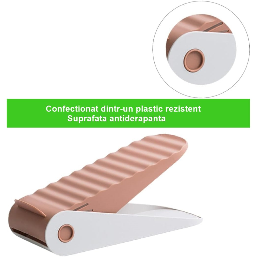 Suport pentru Pantofi, Flippy, cu Două Straturi, Organizator, Antiderapant și Durabil, Inălțime Reglabilă, 25.5x11x7.5 cm, Roz, 150 g-4
