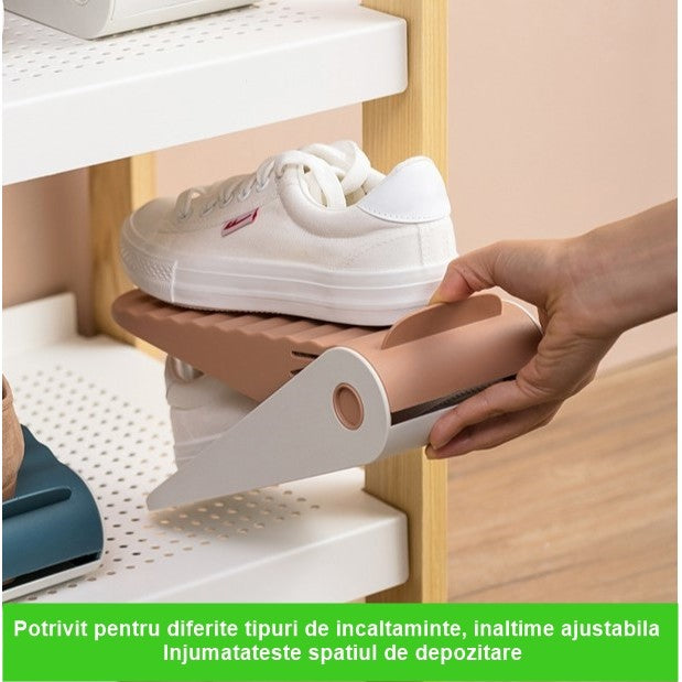 Suport pentru Pantofi, Flippy, cu Două Straturi, Organizator, Antiderapant și Durabil, Inălțime Reglabilă, 25.5x11x7.5 cm, Roz, 150 g-5
