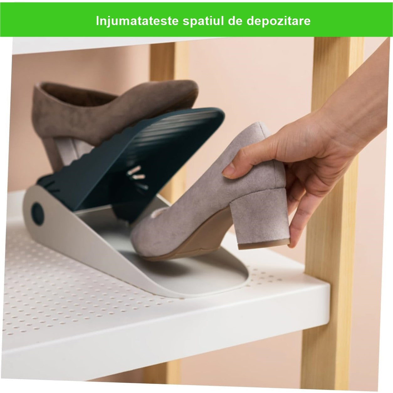 Suport pentru Pantofi, Flippy, cu Două Straturi, Organizator, Antiderapant și Durabil, Inălțime Reglabilă, 25.5x11x7.5 cm, Albastru, 150 g-1