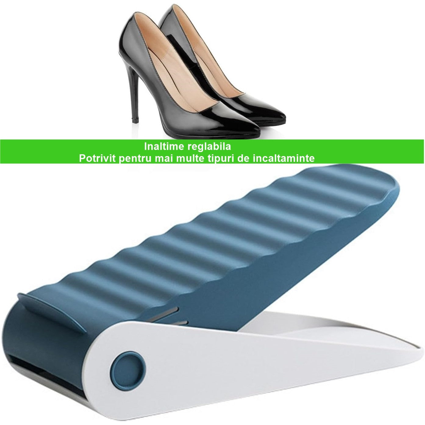 Suport pentru Pantofi, Flippy, cu Două Straturi, Organizator, Antiderapant și Durabil, Inălțime Reglabilă, 25.5x11x7.5 cm, Albastru, 150 g-2