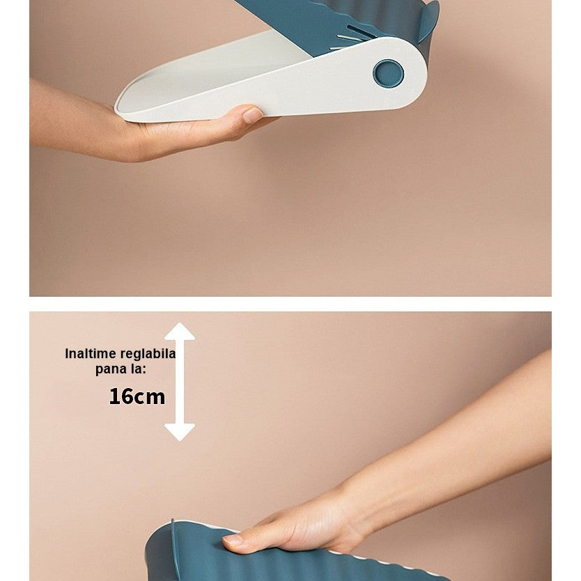 Suport pentru Pantofi, Flippy, cu Două Straturi, Organizator, Antiderapant și Durabil, Inălțime Reglabilă, 25.5x11x7.5 cm, Albastru, 150 g-5