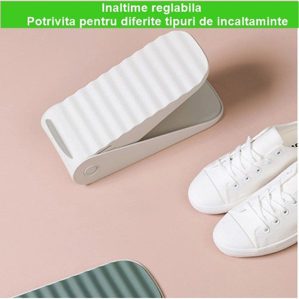 Suport pentru Pantofi, Flippy, cu Două Straturi, Organizator, Antiderapant și Durabil, Inălțime Reglabilă, 25.5x11x7.5 cm, Alb, 150 g-2