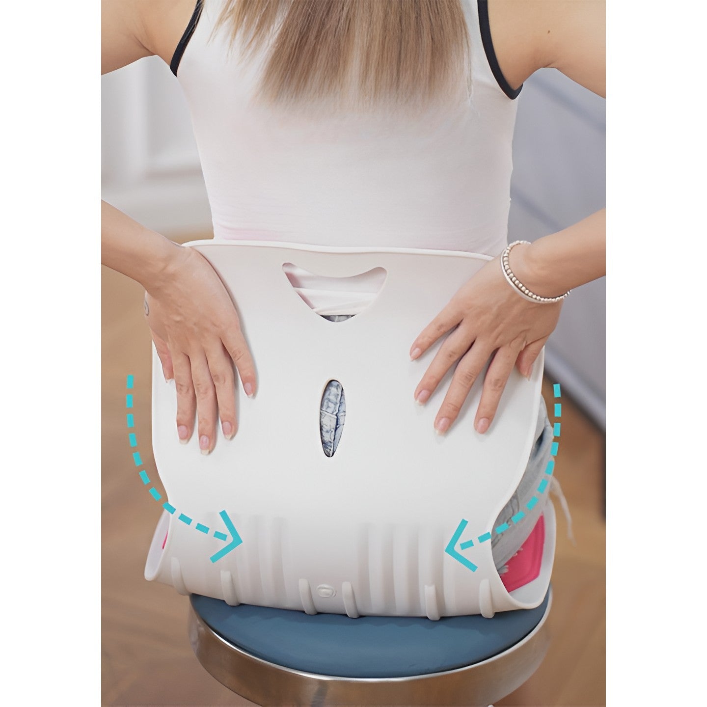 Suport pentru Scaun, Flippy, pentru Corectarea Posturii, Portabil, Ergonomic, Ameliorare Durere, Respirabil, 32x29x28 cm, Marime S, Albastru-9
