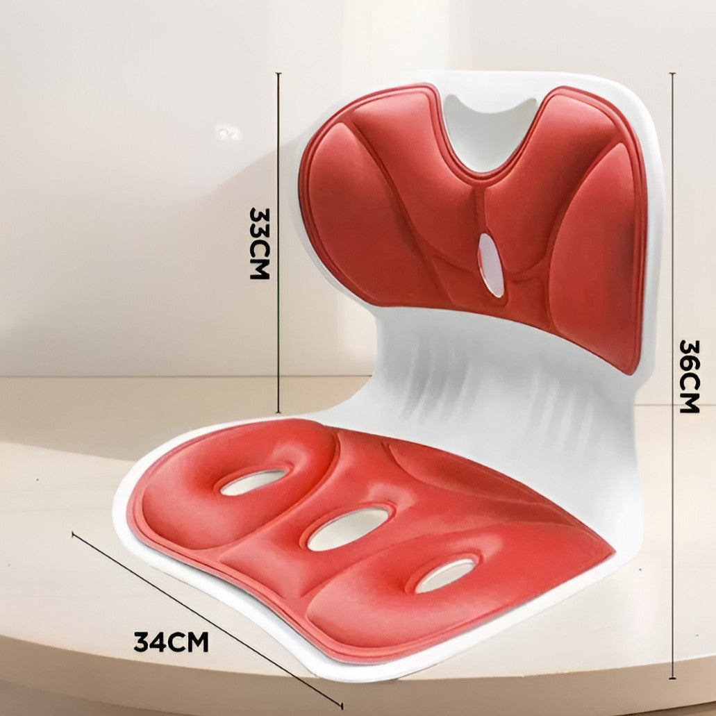 Suport pentru Scaun, Flippy, pentru Corectarea Posturii, Portabil, Ergonomic, Ameliorare Durere, Respirabil, 36x34x33 cm, Marime L, Rosu-1