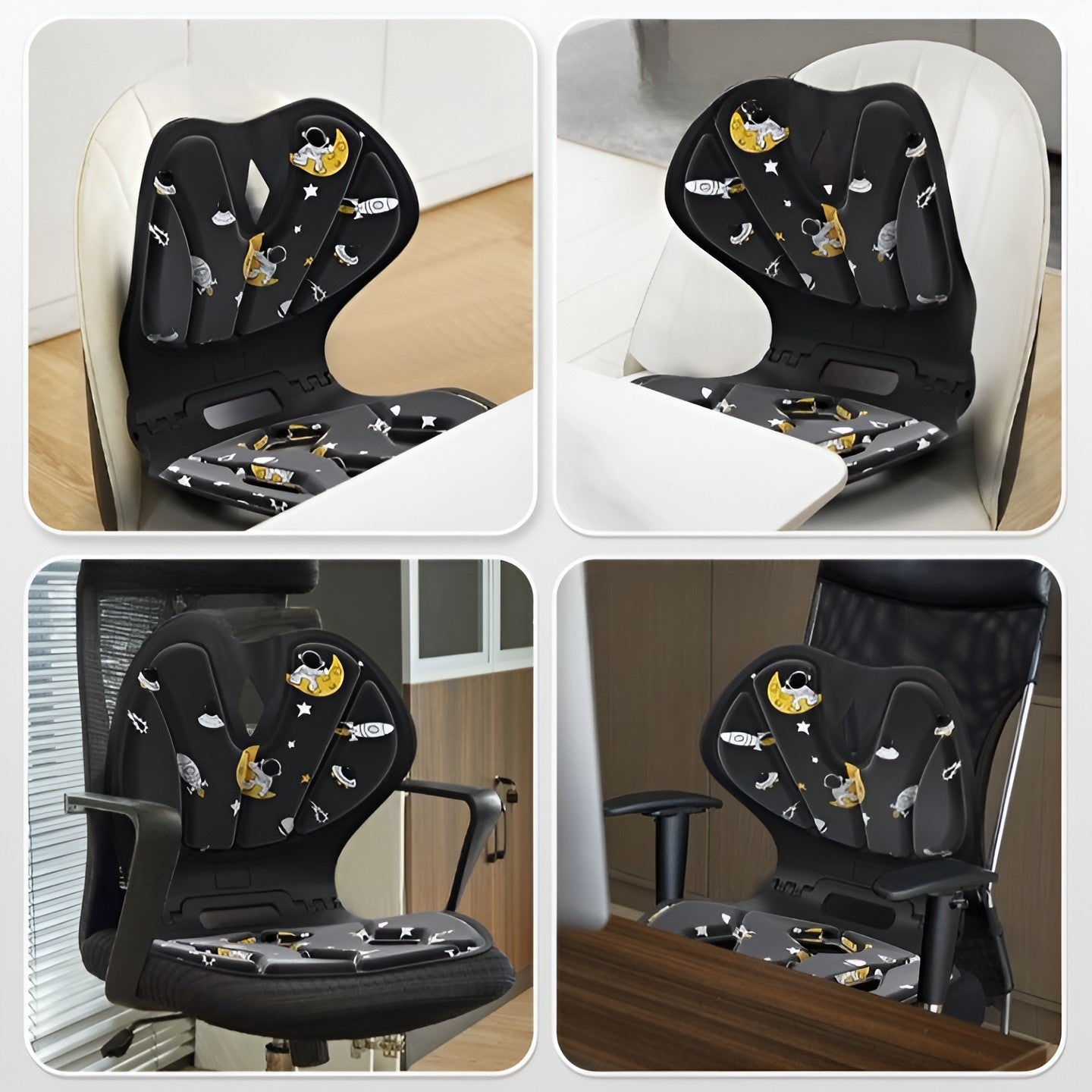 Suport pentru Scaun, Flippy, pentru Corectarea Posturii, Portabil, Pliabil, Ergonomic, Ameliorare Durere, Respirabil, 35x32x30 cm, Marime L, Model Rachete, Negru-3