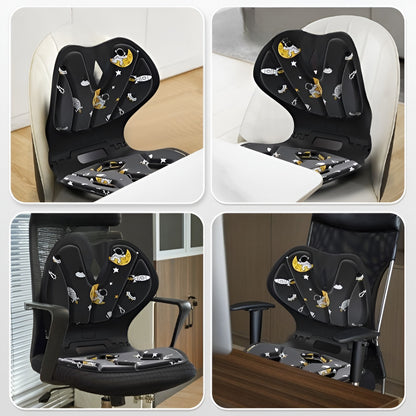 Suport pentru Scaun, Flippy, pentru Corectarea Posturii, Portabil, Pliabil, Ergonomic, Ameliorare Durere, Respirabil, 35x32x30 cm, Marime L, Model Rachete, Negru-3