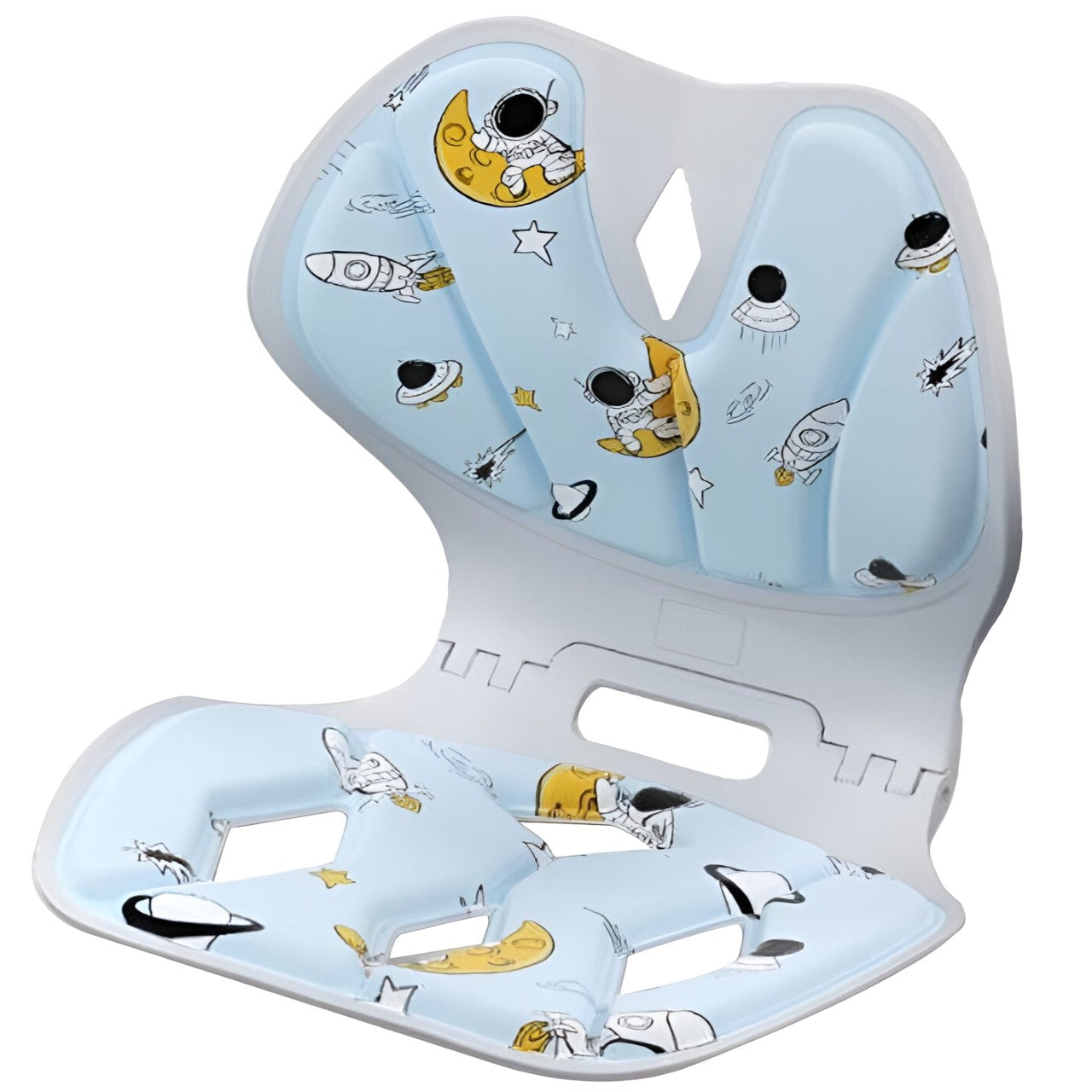 Suport pentru Scaun, Flippy, pentru Corectarea Posturii, Portabil, Pliabil, Ergonomic, Ameliorare Durere, Respirabil, 35x32x30 cm, Marime L, Model Rachete, Albastru-0