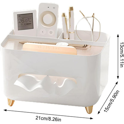 Suport pentru Servetele, Flippy, Cutie Multifunctionala, Design Minimalist, ABS, cu Suport pentru Obiectele Personale, pentru Birou, 21x15x13 cm, Alb-2