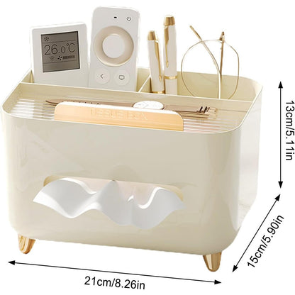 Suport pentru Servetele, Flippy, Cutie Multifunctionala, Design Minimalist, ABS, cu Suport pentru Obiectele Personale, pentru Birou, 21x15x13 cm, Crem-4