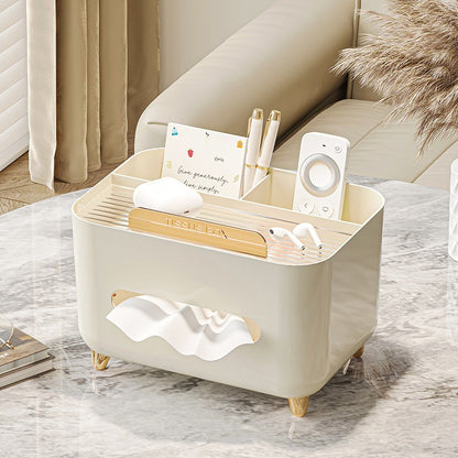 Suport pentru Servetele, Flippy, Cutie Multifunctionala, Design Minimalist, ABS, cu Suport pentru Obiectele Personale, pentru Birou, 21x15x13 cm, Crem-10
