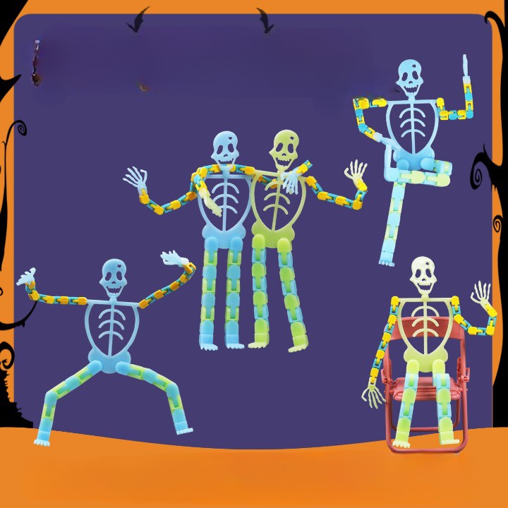 Suport pentru telefon mobil, jucarie de decompresie pentru adulti, tip schelet luminos de Halloween, albastru, lungime 17 cm-4