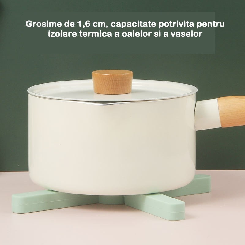 Suport pliabil din silicon pentru vase fierbinti Flippy, portabil, usor de depozitat, rezistent la temperaturi foarte ridicate, 14.5 x 7.5 x 1.6 cm, antialunecare, verde-2