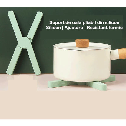 Suport pliabil din silicon pentru vase fierbinti Flippy, portabil, usor de depozitat, rezistent la temperaturi foarte ridicate, 14.5 x 7.5 x 1.6 cm, antialunecare, verde-3