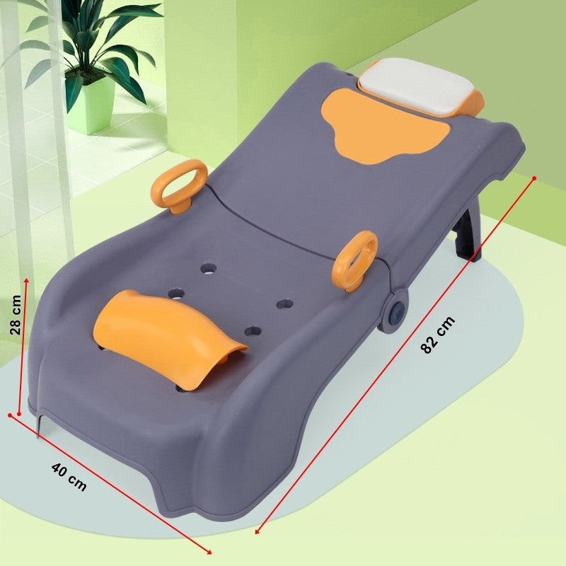 Suport Pliabil pentru Spalat Parul Flippy, Pentru Copii, 0 - 16 ani, cu Picioare Antialunecare, Material Polipropilena, Suport Cap Reglabil, cu Manere, 82 x 40 x 28 cm, Bleumarin-1