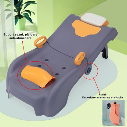 Suport Pliabil pentru Spalat Parul Flippy, Pentru Copii, 0 - 16 ani, cu Picioare Antialunecare, Material Polipropilena, Suport Cap Reglabil, cu Manere, 82 x 40 x 28 cm, Bleumarin-3