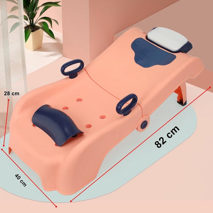 Suport Pliabil pentru Spalat Parul Flippy, Pentru Copii, 0 - 16 ani, cu Picioare Antialunecare, Material Polipropilena, Suport Cap Reglabil, cu Manere, 82 x 40 x 28 cm, Roz pal-3