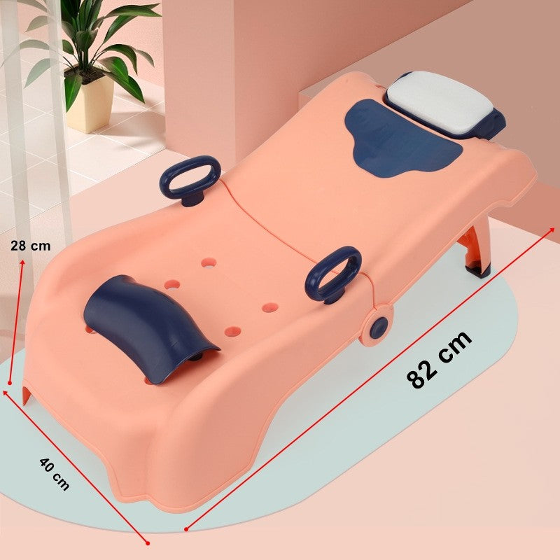 Suport Pliabil pentru Spalat Parul Flippy, Pentru Copii, 0 - 16 ani, cu Picioare Antialunecare, Material Polipropilena, Suport Cap Reglabil, cu Manere, 82 x 40 x 28 cm, Roz pal-3