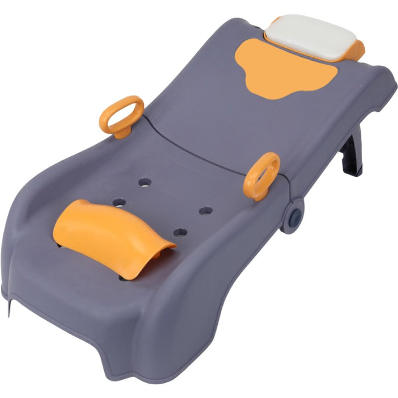 Suport Pliabil pentru Spalat Parul Flippy, Pentru Copii, 0 - 16 ani, cu Picioare Antialunecare, Material Polipropilena, Suport Cap Reglabil, cu Manere, 82 x 40 x 28 cm, Bleumarin-0