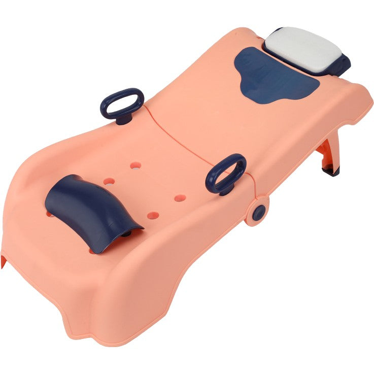 Suport Pliabil pentru Spalat Parul Flippy, Pentru Copii, 0 - 16 ani, cu Picioare Antialunecare, Material Polipropilena, Suport Cap Reglabil, cu Manere, 82 x 40 x 28 cm, Roz pal-0