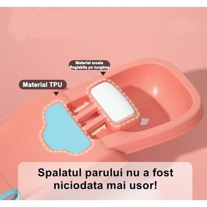 Suport Pliabil pentru Spalat Parul Flippy, Pentru Copii, cu Scurgere, cu Picioare Antialunecare, Material Polipropilena, Suport Cap Reglabil, cu Manere, 110 x 35 x 21 cm, Roz-4