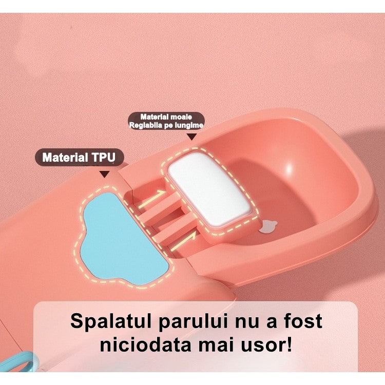 Suport Pliabil pentru Spalat Parul Flippy, Pentru Copii, cu Scurgere, cu Picioare Antialunecare, Material Polipropilena, Suport Cap Reglabil, cu Manere, 110 x 35 x 21 cm, Roz-4