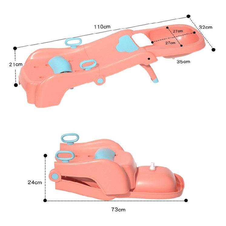 Suport Pliabil pentru Spalat Parul Flippy, Pentru Copii, cu Scurgere, cu Picioare Antialunecare, Material Polipropilena, Suport Cap Reglabil, cu Manere, 110 x 35 x 21 cm, Roz-6