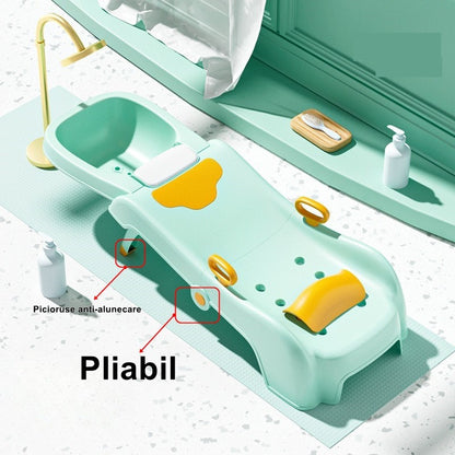 Suport Pliabil pentru Spalat Parul Flippy, Pentru Copii, cu Scurgere, cu Picioare Antialunecare, Material Polipropilena, Suport Cap Reglabil, cu Manere, 110 x 35 x 21 cm, Verde-2