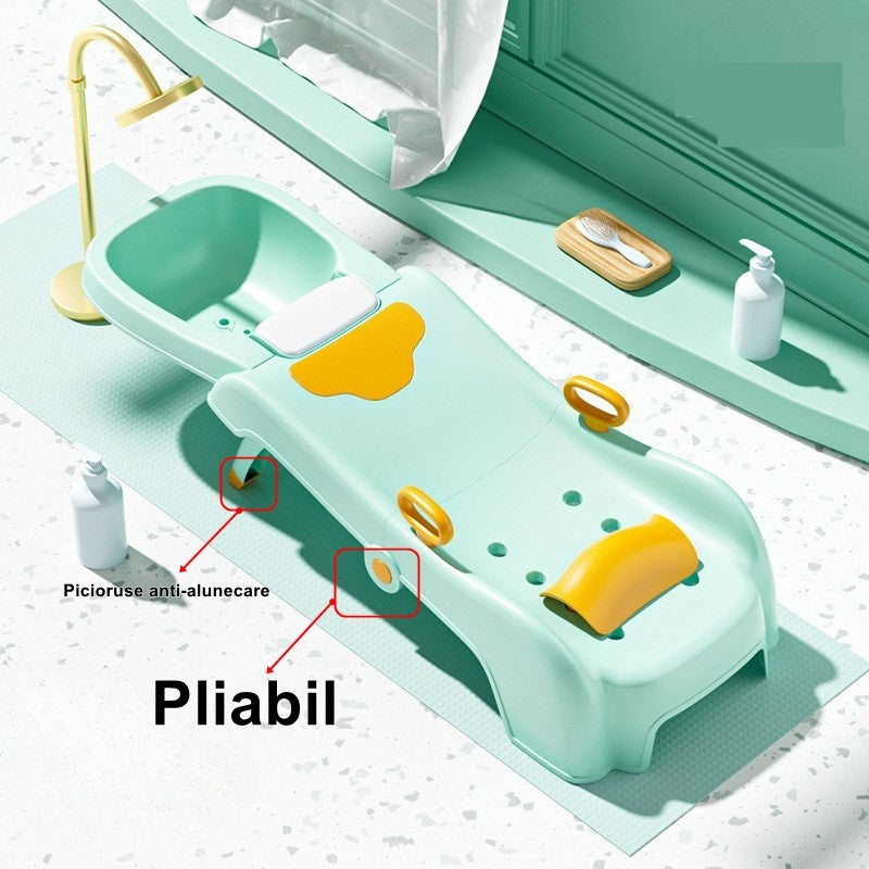 Suport Pliabil pentru Spalat Parul Flippy, Pentru Copii, cu Scurgere, cu Picioare Antialunecare, Material Polipropilena, Suport Cap Reglabil, cu Manere, 110 x 35 x 21 cm, Verde-2