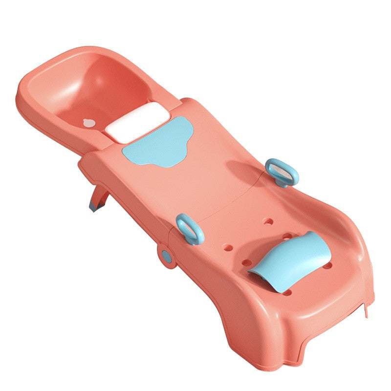 Suport Pliabil pentru Spalat Parul Flippy, Pentru Copii, cu Scurgere, cu Picioare Antialunecare, Material Polipropilena, Suport Cap Reglabil, cu Manere, 110 x 35 x 21 cm, Roz-0