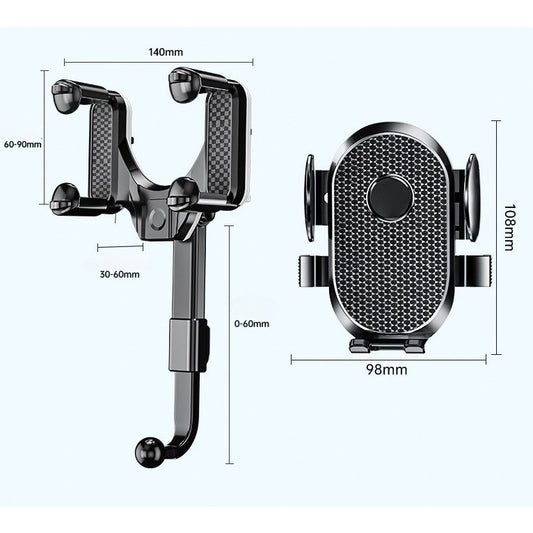 Suport Telefon Auto, Flippy, Pentru Oglinda Retrovizoare, din ABS, Reglabil 360°, Negru-1